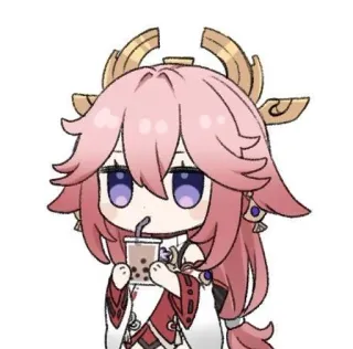 🌸 Yae Miko Genshin Impact anime, trò chơi điện tử, Genshin Impact, Yae Miko, dễ thương, chibi, trà sữa trân châu telegram sticker