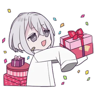 🥳 Anime, Personage, Cadeau, Geschenk, Confetti, Chibi telegram sticker
