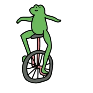 🚲 ếch, xe một bánh, động vật, dễ thương, xanh lá cây, hoạt hình telegram sticker