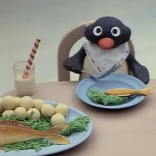 😳 Pingu pinguino, cartone animato, animazione in plastilina, cibo, pesce whatsapp sticker