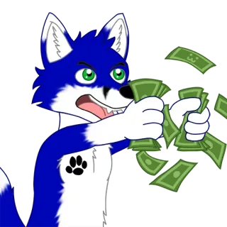 💵 antropomorfo, lupo, cartone animato, soldi, gesto, contanti telegram sticker