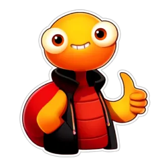 👍 Desenho animado, Personagem, Adesivo, Polegar para cima, Laranja, Jaqueta, Positivo telegram sticker
