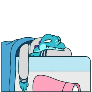 😞 crocodile, endormi, épuisé, repos, dessin animé, fatigué whatsapp sticker