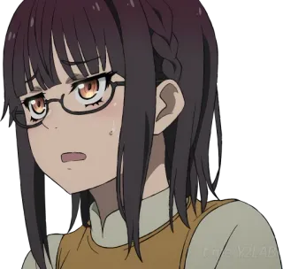😟 Anime, Mädchen, Cartoon, Nervös, Verlegen, Figur, Brille, Besorgt telegram sticker
