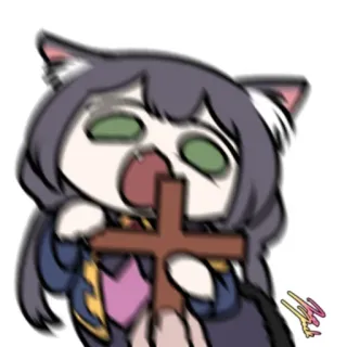 ❤️ anime, cat girl, cross, exorcism, funny telegram sticker