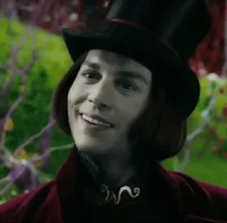 🍫 Willy Wonka Charlie and the Chocolate Factory Willy Wonka, Johnny Depp, cioccolato, caramelle, personaggio film, fabbrica, dolci telegram sticker