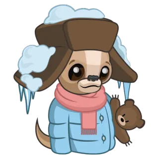 ❄ inverno, cachorro, chapéu, cachecol, ursinho de pelúcia, neve whatsapp sticker