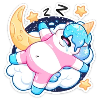 😴 unicórnio, dormindo, fofo, lua, estrelas, kawaii, sorvete, desenho animado telegram sticker