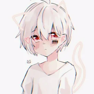 🌸 Anime, Anak kucing laki-laki, Rambut putih, Mata merah, Kawaii, Imut, Manga telegram sticker