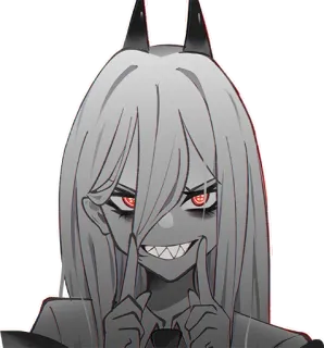😈 Power Chainsaw Man Anime, Manga, Diable, Cornes, Yeux rouges, Sourire narquois, Doigts telegram sticker