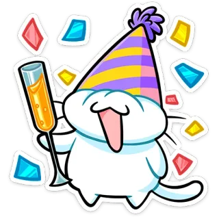 🥳 celebration, party, cat, cartoon, toast, confetti, hat telegram sticker
