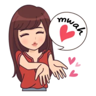 🤗 mwah cinta, ciuman, hati, kasih sayang, salam, gadis, kartun telegram sticker