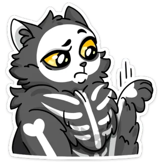 🤨 gato, esqueleto, dedo corazón, grosero, dibujos animados, pegatina whatsapp sticker