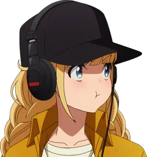 😠 Anime, Garota, Fones de ouvido, Desenho animado, Personagem, Retrato telegram sticker