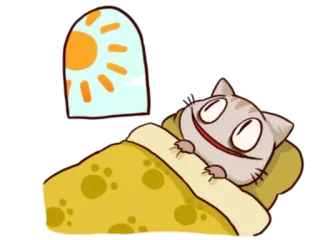 ☀️ gato, dormindo, fofo, desenho animado, sol, cama telegram sticker