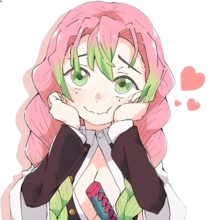 👾 Mitsuri Kanroji Demon Slayer Anime, Fofo, Corações, Cabelo rosa, Demon Slayer, Mitsuri Kanroji telegram sticker