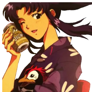 😌 Misato Katsuragi Neon Genesis Evangelion EBICHU 애니메이션, 여자, 맥주, 펭귄, 미사토, 에반게리온 telegram sticker