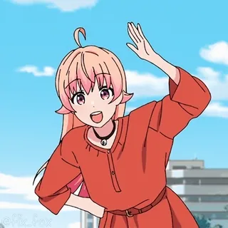 🫡 @flix_fox anime, menina, fofa, acenando, vestido vermelho telegram sticker