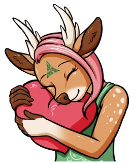 ❤️ cervo, peloso, antro, carino, cuore, abbraccio, cartone animato, animale whatsapp sticker