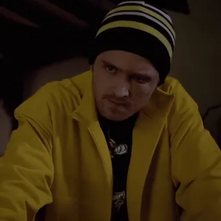 🚬 Jesse Pinkman Breaking Bad jesse pinkman, breaking bad, aaron paul, reaction, tv series, yellow jacket, beanie telegram sticker