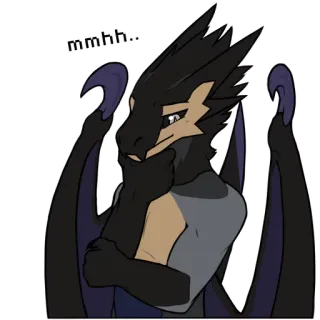 😶 mmhh... дракон, антропоморфный, думает, мультфильм, наклейка telegram sticker