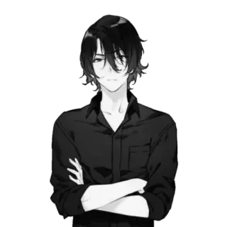 🪁 อนิเมะ, มังงะ, ผู้ชาย, ขาวดำ, ตัวละคร telegram sticker
