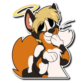😇 ange, auréole, renard, furry, dessin animé, mignon telegram sticker