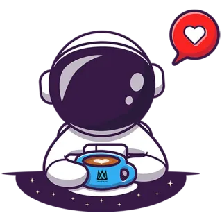 ☕ астронавт, кофе, космос, любовь, сердце, каваий, милый telegram sticker