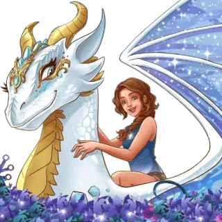 🐉 Drache, Mädchen, Fantasy, Freundschaft, Cartoon whatsapp sticker