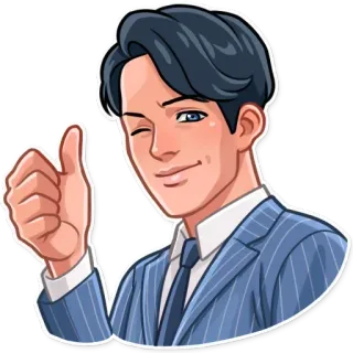 👍 homem, fato, polegar para cima, piscadela, desenho animado, negócios, aprovação telegram sticker