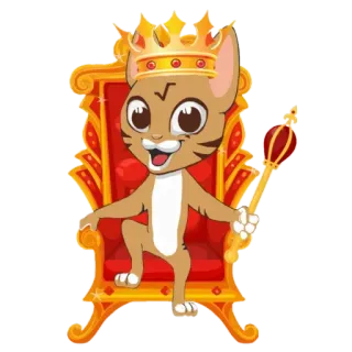 🤴 gato, rey, corona, cetro, trono, dibujos animados, realeza telegram sticker