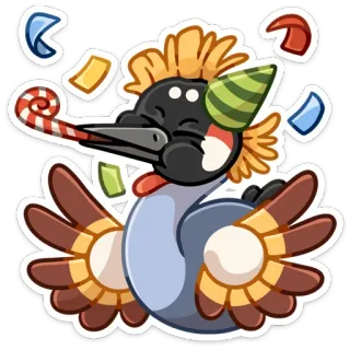 🥳 pájaro, fiesta, confeti, celebración, pegatina, dibujo animado telegram sticker