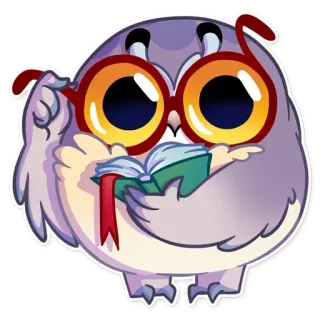 🤓 猫头鹰, 阅读, 书, 眼镜, 动物, 卡通, 贴纸 telegram sticker