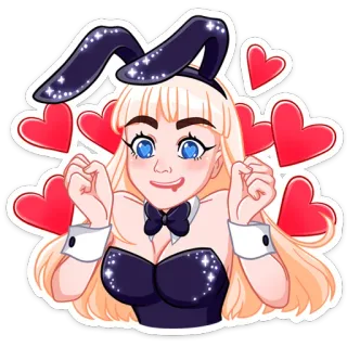 🥰 кролик, девушка, сердечки, милый, наклейка, костюм, блондинка whatsapp sticker