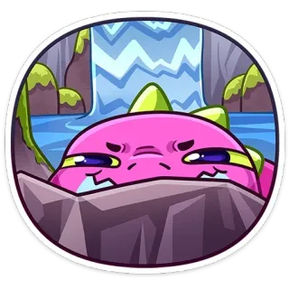 👀 dessin animé, dinosaure, cascade, rose, monstre, animal, drôle telegram sticker