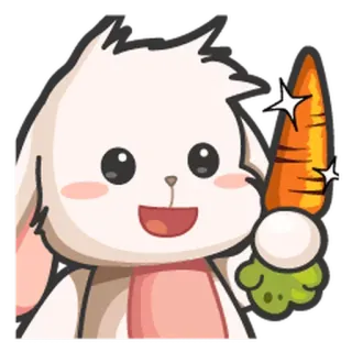 ⚪️ coniglio, carota, carino, animale, cartone animato telegram sticker