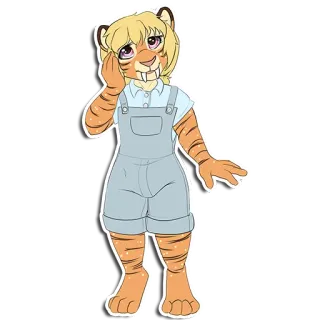 ☺️ มานุษยรูปนิยม, เสือ, เฟอร์รี่, ตัวละคร, น่ารัก, ชุดเอี๊ยม telegram sticker