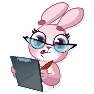 🎓 Cartoon, Hase, Kaninchen, Tier, Figur, Brille, Klemmbrett, Schreiben telegram sticker