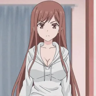 🌟 animé, fille, cheveux longs, sweat à capuche, sérieux telegram sticker