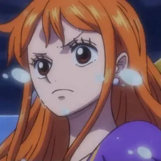 🥰 Nami One Piece 动漫, 女孩, 哭泣, 橙色头发, 导航员 telegram sticker