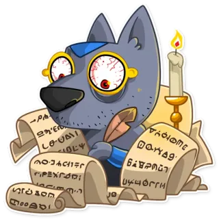 😟 만화 강아지, 독서, 양초, 두루마리, 지침, 안경 telegram sticker
