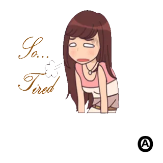 😣 So...Tired cansado/a, agotado/a, dibujos animados, mujer telegram sticker