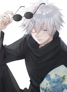 🙂 anime, boy, glasses, flowers, cute, art whatsapp sticker