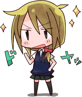 😒 ドヤッ garota anime, bravo/a, chibi, uniforme escolar, texto japonês, doya telegram sticker