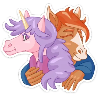 ❤️ horses, hug, love, unicorn, cartoon, friendship, cute whatsapp sticker
