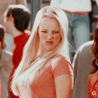 🤔 Regina George Mean Girls adolescente, filme, sarcástico, loira, garota, atitude whatsapp sticker