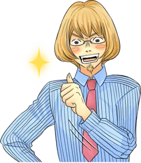 👍 pulgar arriba, estilo anime, hombre, dibujo animado, persona, positivo whatsapp sticker