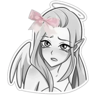 😰 anjo, auréola, laço, triste, chorando, anime, elfo telegram sticker