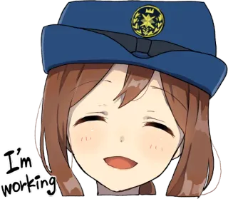 😄 I'm working アニメ, 女の子, 仕事, 警察帽子 whatsapp sticker
