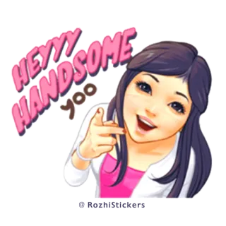 😎 HEYYY HANDSOME YOO uroczy, kobieta, gest ręki, powitanie, kreskówka telegram sticker